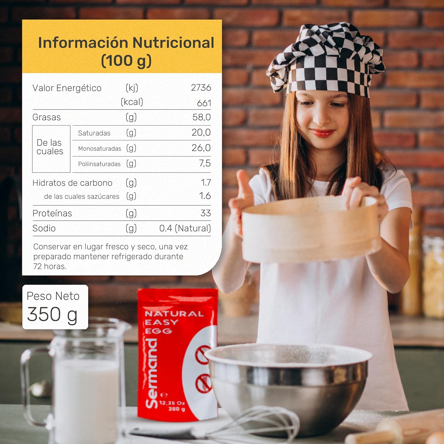 Jaune d'Œuf en Poudre (350 g) - Jaunes d'Œufs en Poudre - Œufs Pasteurisés - Sans Additifs - Produits Sans Lactose - Présentation en Sachet Zip