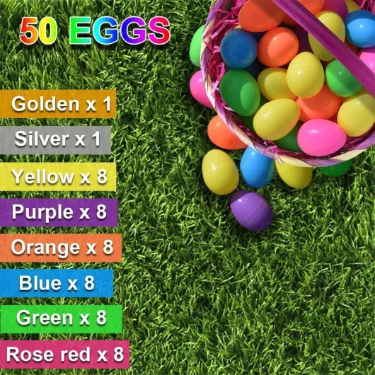 Lot de 50 œufs de Pâques en Plastique, 6.4 cm, œufs de Pâques à remplir en Plastique pour la Chasse aux œufs