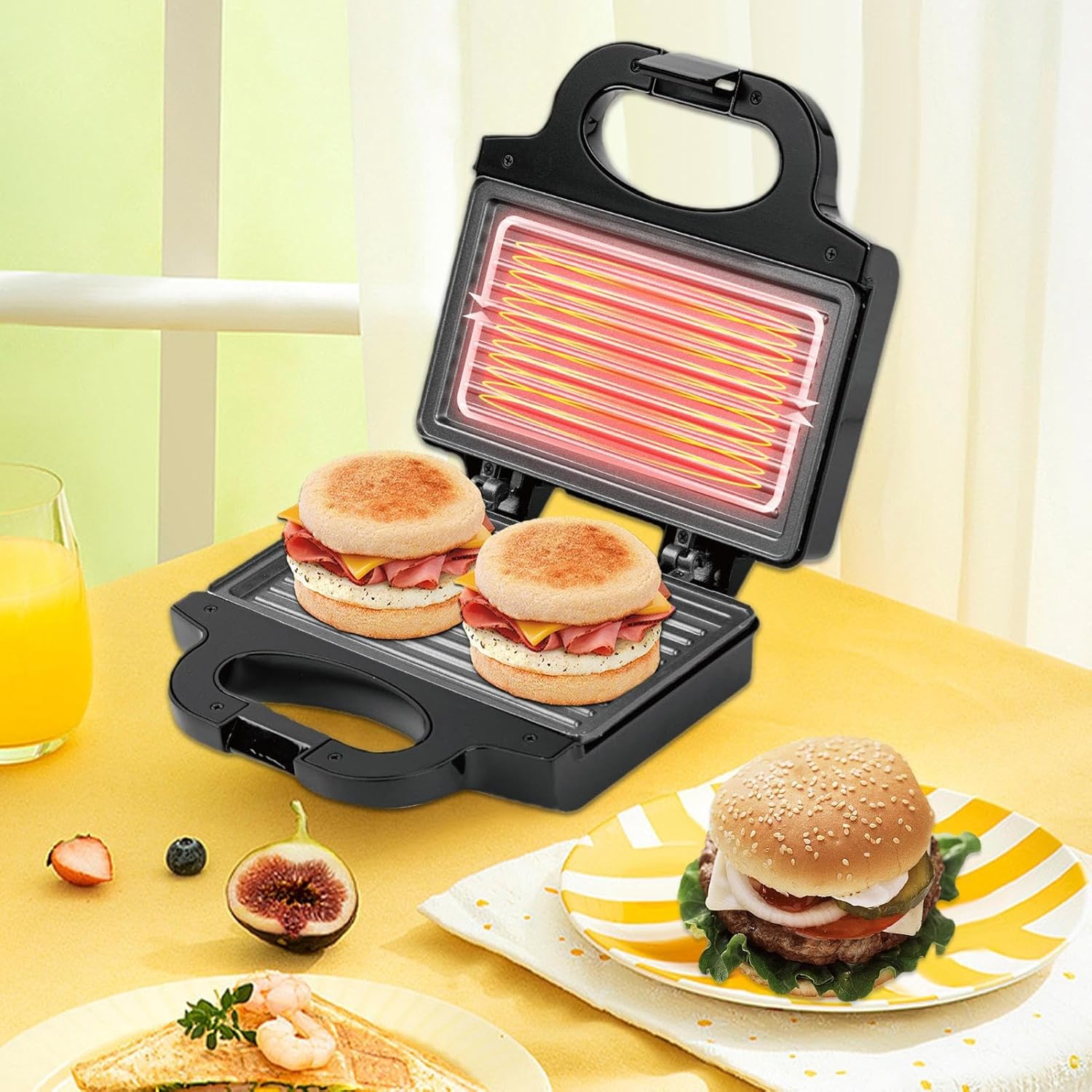 Sandwichmaker au fromage grillé,Perchoir à sandwich avec témoin lumineux - Plaques de cuisson antiadhésives,Pour gaufre au fromage Hamburger Déjeuner Dîner Cuisine Appartement Salle d'étudiant