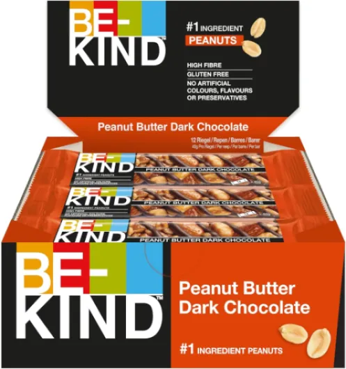 BE-KIND - Barres de céréales chocolat noir et beurre de cacahuètes - Grand format contenant 12 barres de 40g Chocolat Noir, Beurre de cacahuètes 40 g (Lot de 12)