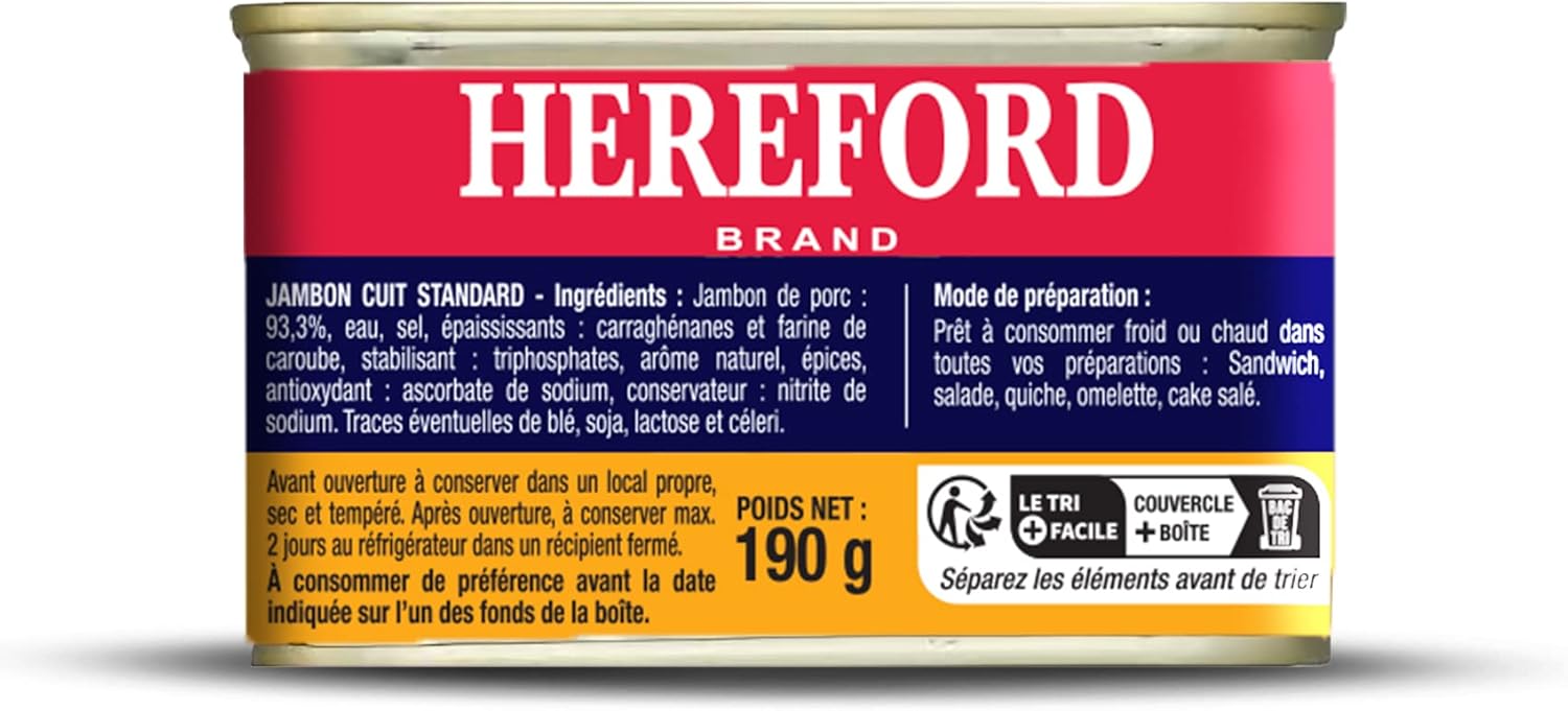 Jambon de porc 190g - 100% viande origine France - aide culinaire (Lot de 4) Pack of 4