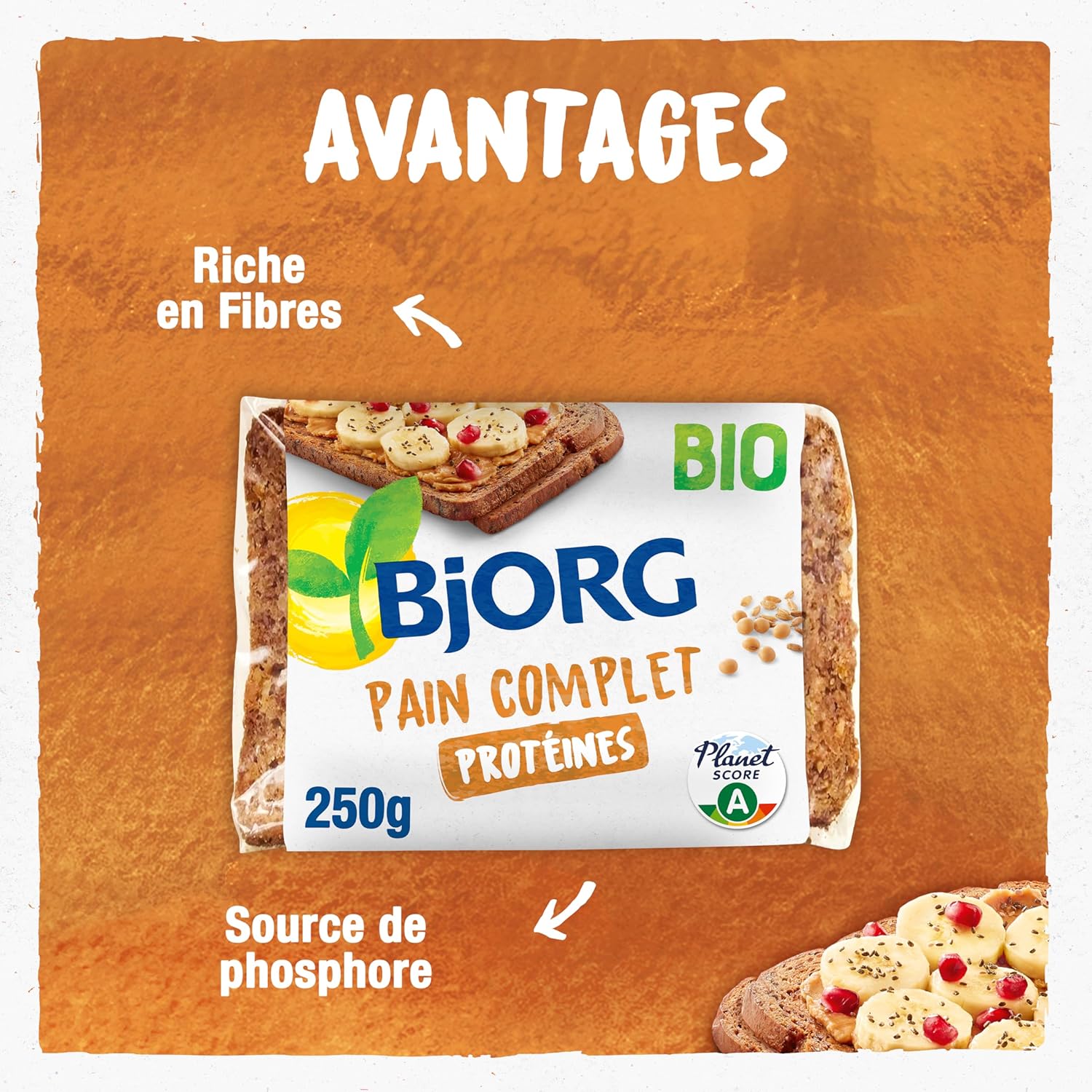 Pain Complet Protéines Bio - Aux Céréales Complètes - Source de Fer, Magnésium, Fibres - Prétranché - 250 g Protéines 250 Gr
