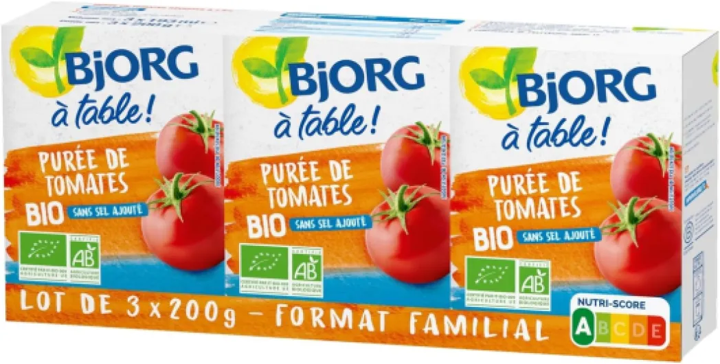 Purée Tomate Bio - Sans Sel Ajouté - 100% Végétale - 3 briques de 200 g - lot de 2 (total de 1200 g) Tomates