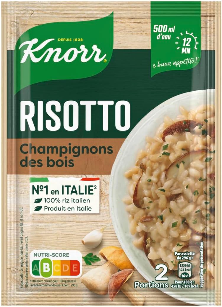Risotto aux Champignons des Bois - plat cuisiné en 12min - simple et rapide - riz 100% italien (Lot de 2) 525 g (Lot de 2) Knorr Risotto aux Champignons des Bois