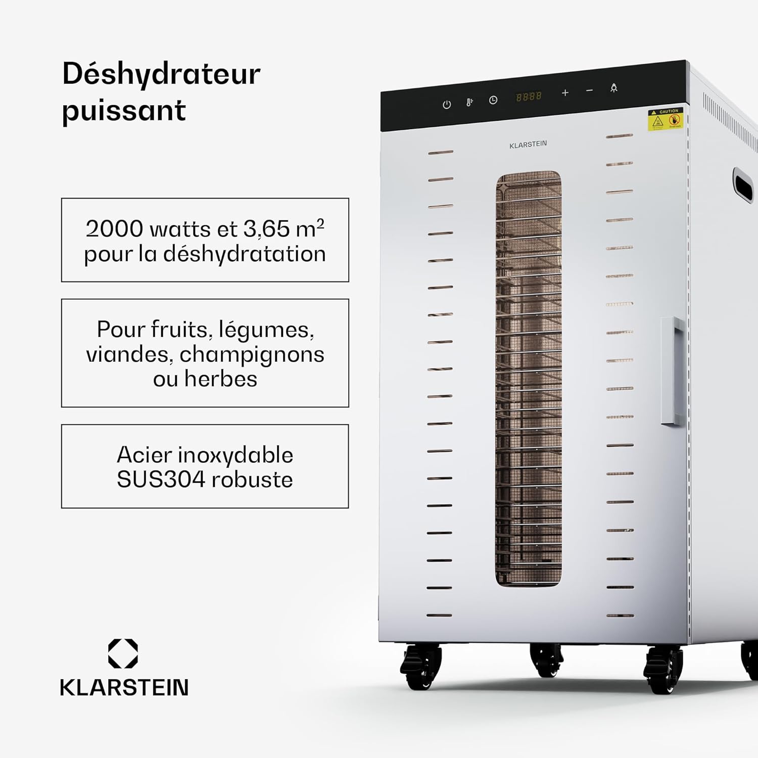 Déshydrateur Alimentaire – 2000W, 24 Étagères Inox, 30-90°C, Minuterie 24h, 3 Ventilateurs, Déshydrateur Alimentaire Professionnel pour Fruits, Légumes, Viande, Argent 24 étagères / 2000 Watt