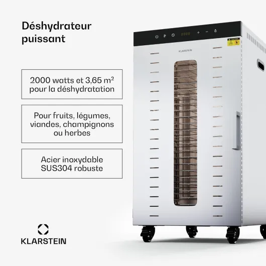 Déshydrateur Alimentaire – 2000W, 24 Étagères Inox, 30-90°C, Minuterie 24h, 3 Ventilateurs, Déshydrateur Alimentaire Professionnel pour Fruits, Légumes, Viande, Argent 24 étagères / 2000 Watt