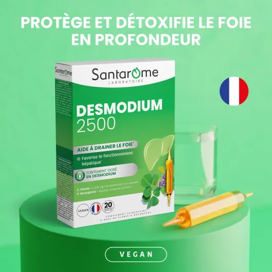 Desmodium 2500 - Complément Alimentaire Détoxifiant du Foie - Hépatique, Protection & Détoxification du Foie - Detox foie - A base de plantes - 20 ampoules - Made In France - Végan Desmodium 2500 - 20 ampoules