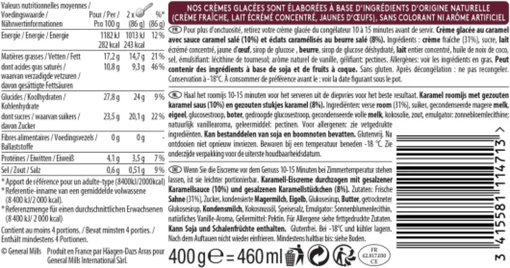 Häagen-Dazs Salted Caramel Crème Glacée - le pot de 460 ml