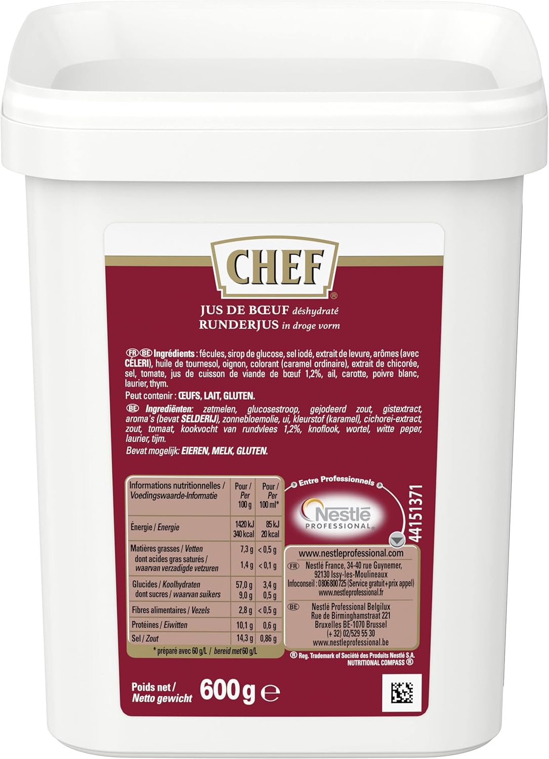 Jus de Bœuf Déshydraté - Recette Puissante et Riche en Goût de Viande de Boeuf - Gain de Temps en Cuisine - Aide Culinaire, Sauce, Fonds, Fumet - Boîte De 600g Pour 10L à 20L Jus de Bœuf 600g