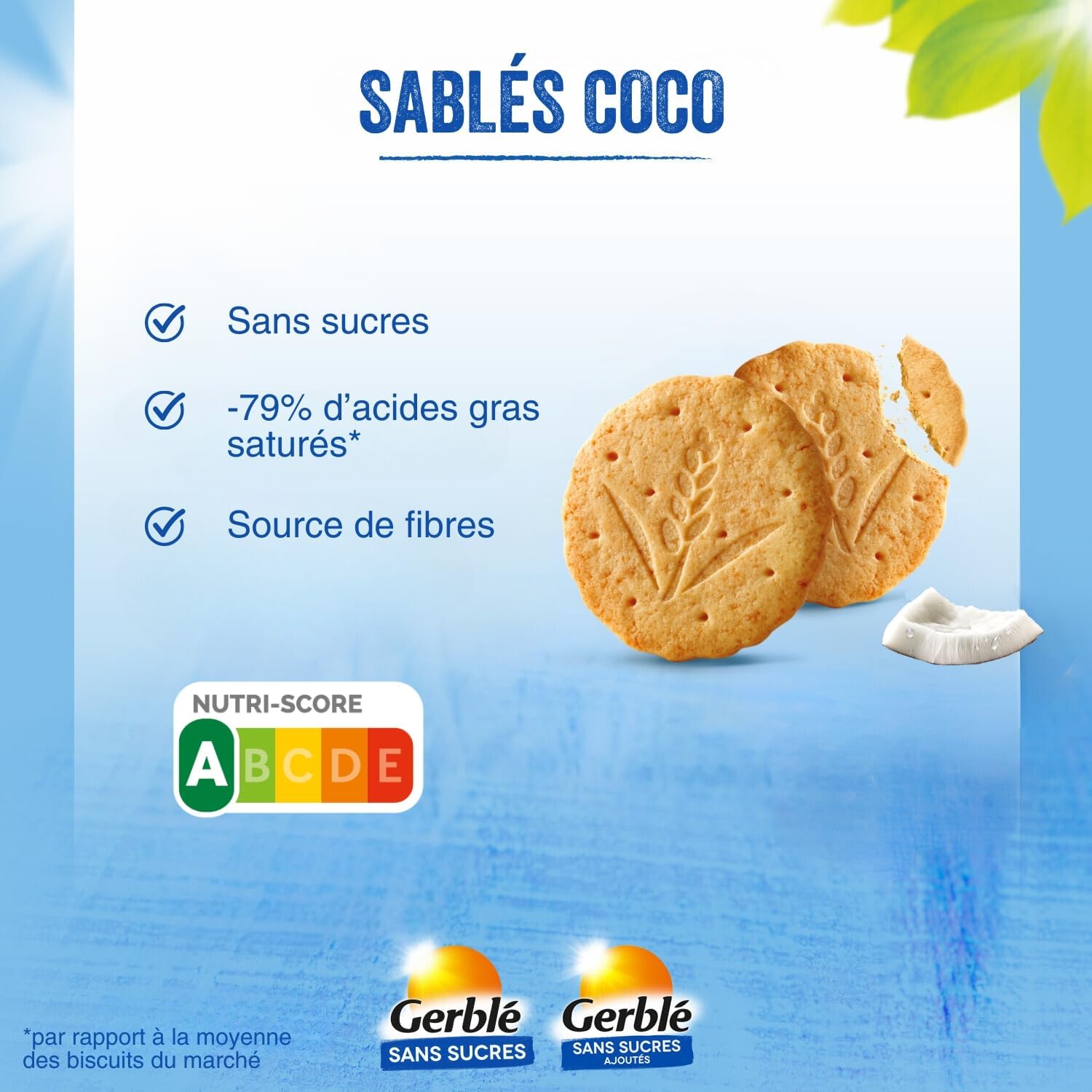 GERBLÉ – Biscuits Coco – Sans Sucres – Sans Huile de Palme – Nutri-Score A – 3 Sachets Individuels – 12 Biscuits – Lot de 3 Boîtes