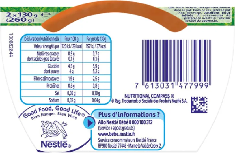 Nestlé - NaturNes Purée Carottes - Purée de Légumes pour Bébé 4 Mois+ - Alimentation Bébé Cuite à la Vapeur - Recette Naturelle Sans Sel Ajouté - Sans Colorant ni Conservateur - Fabriquée en France NATURNES Carotte 12(2x130g) N3 FR 2x130g (Lot de 3)