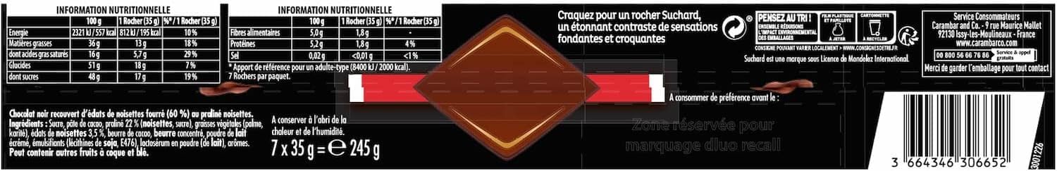 Suchard Chocolat Rochers Noir 245 g - Lot de 7 Chocolat noir