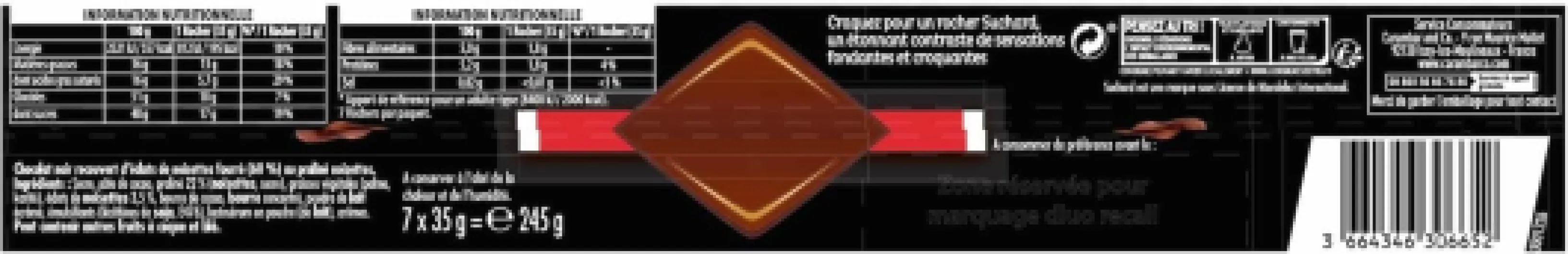 Suchard Chocolat Rochers Noir 245 g - Lot de 7 Chocolat noir