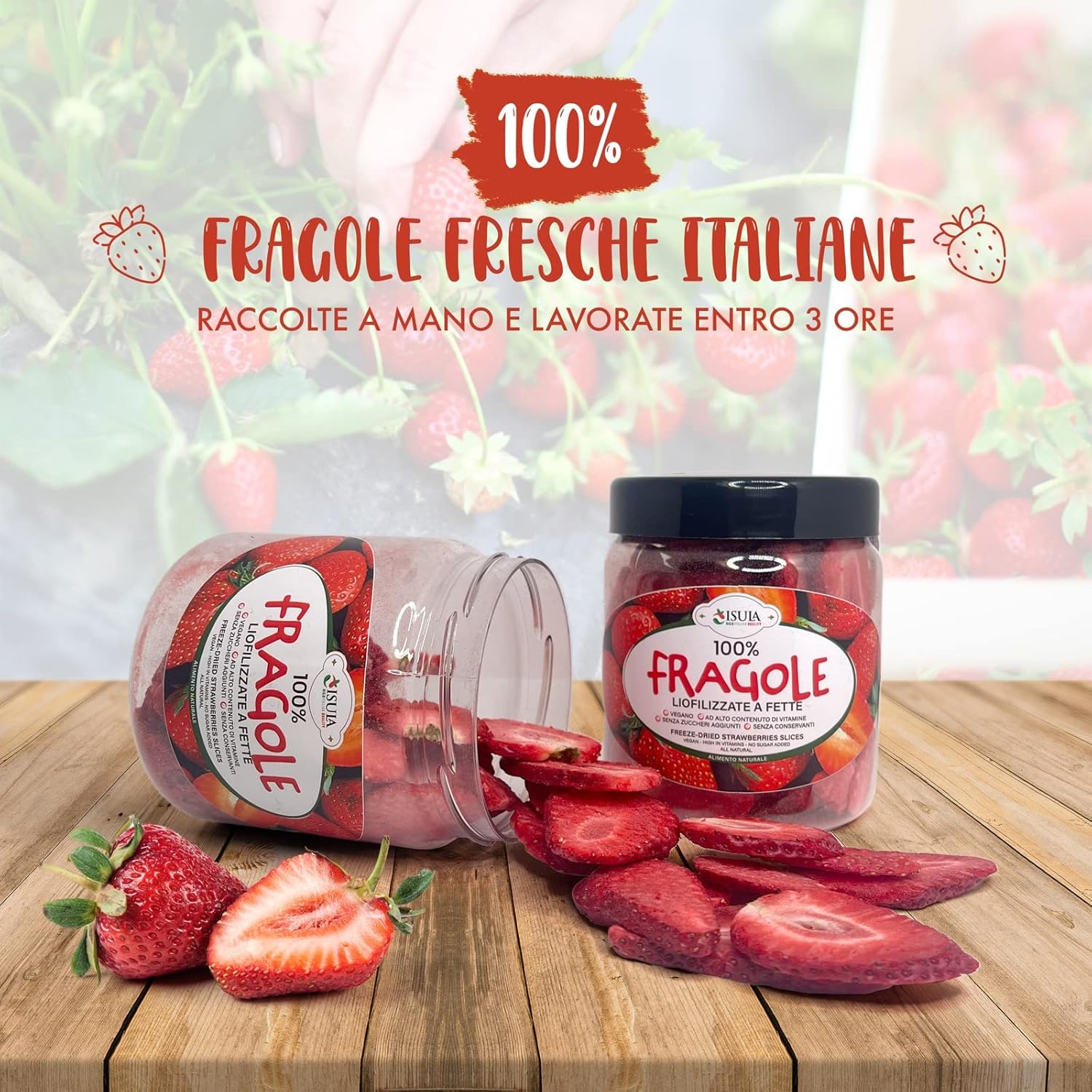 Fraises Fraîches Lyophilisées Italiennes-Snacks Sans Sucre-Fruits Frais Lyophilisés-Fruits Séchés pour Pâtisseries' (fragole)