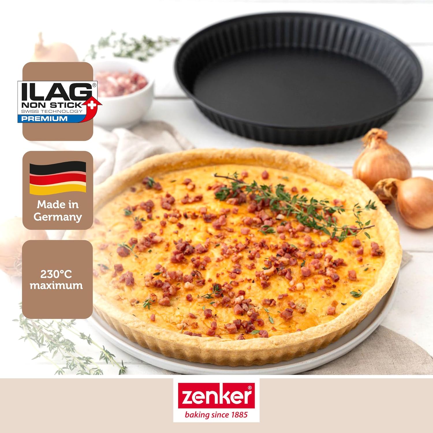 7543 Moule à quiche, moule à tarte, moule pour quiche lorraine, Acier inoxydable, Noir, 30 x 3,5 cm Moule À Quiche 30 Cm