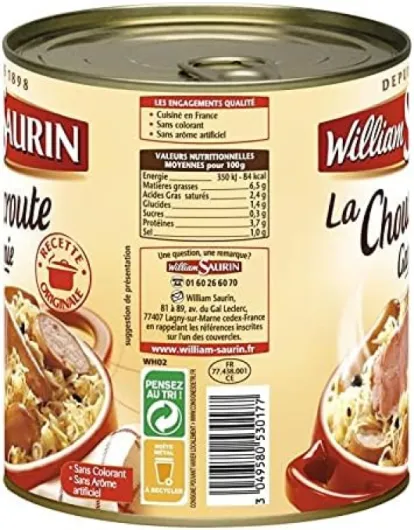 WILLIAM SAURIN - Choucroute Garnie Au Vin Blanc 800G - Lot De 4 - Offre Special