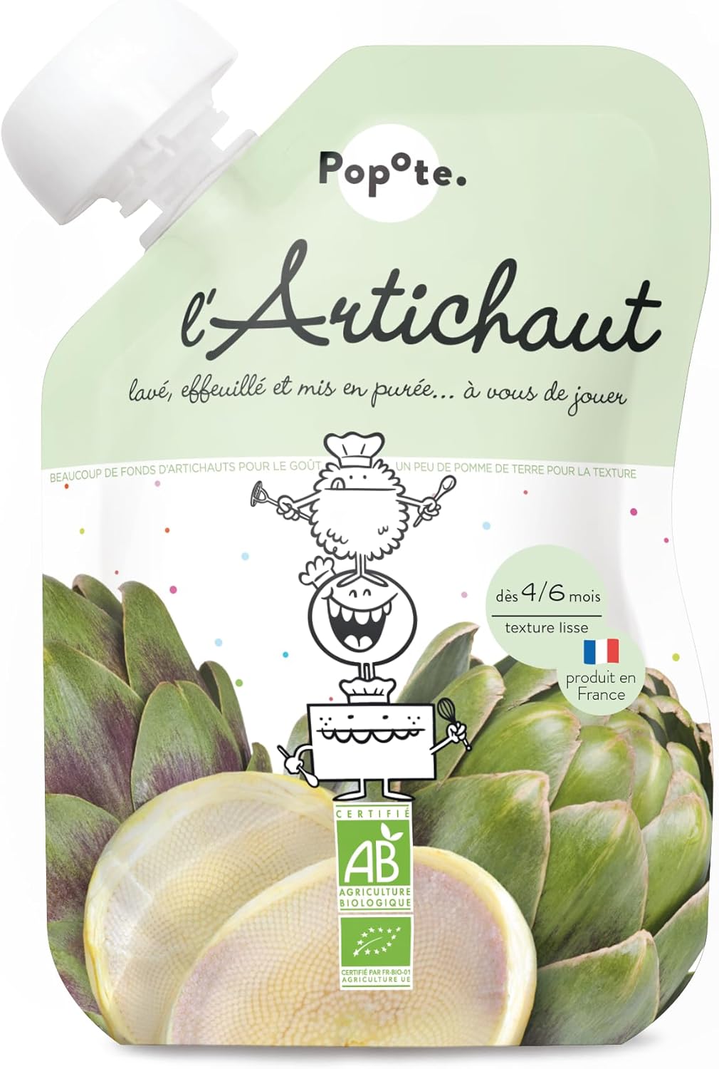 Purée Artichaut Bio - Dès 4/6 Mois - Gourde Individuelle 120 g - Recette Lisse, Équilibrée - Première Découverte des Légumes - Format Pratique à Emporter - Pack Familial 10 x 120 g