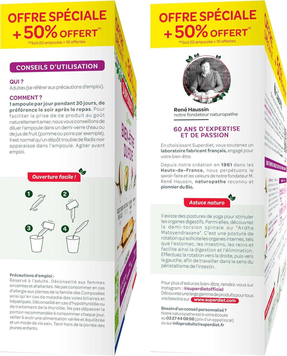 QUATUOR BIEN-ÊTRE DU FOIE BIO - Radis noir, Artichaut, Chardon Marie, Romarin - Fabrication française - Format économique - 30 ampoules