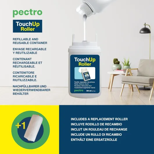 Rouleau Retouche Peinture Blanc Mur 80ml - Brosse Roulante de Réparation taches humidité rayures sur les Murs et Plafonds - Paint Roller rechargeable avec Rouleau de remplacement (1)
