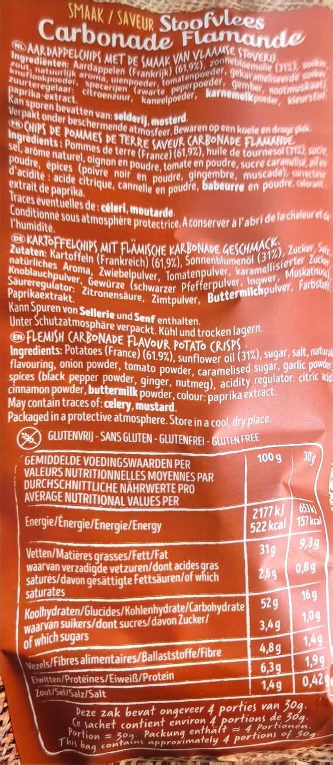 CHIPS BRETS ondulées saveur SAVEUR CARBONADE FLAMANDE et Croquante ONDULÉES Idéales pour l'Apéritif 125 G LOT DE 4