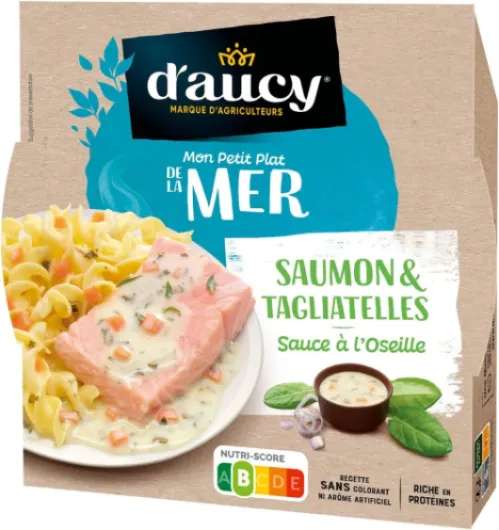 D'AUCY - Plat Cuisiné - Filet de saumon à l'oseille & ses tagliatelles - Prêt en 2 min au Micro-Ondes · Recette Sans Colorant ni Arôme Artificiel - la barquette de 300g - Le Lot De 4