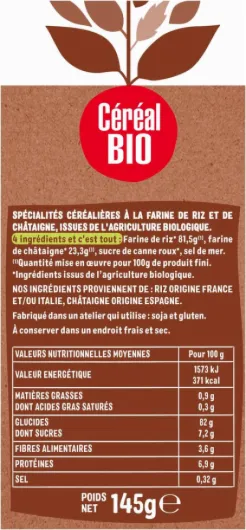 CÉRÉAL BIO – Tartines Craquantes Riz Châtaigne Bio – Sans Gluten – Légères & Gourmandes – Goûter Végétarien, Petit-Déjeuner ou Pause Équilibrée – 3 Sachets Fraîcheur – Nutriscore A – 145g Riz & Châtaigne 145 g (Lot de 1)