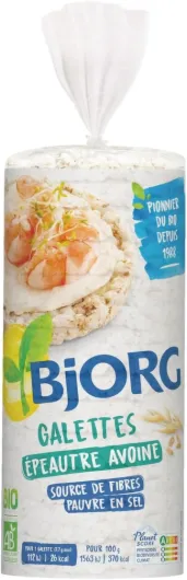 Galettes Épeautre Son d'Avoine Bio - Riche en fibres- Pauvre en sel - 130 g - lot de 3 (total de 390 g) Epautre Son d'Avoine