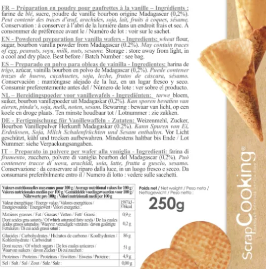 Préparation pour Cornets & Gaufrettes 250 g - Goût Vanille - Mix pour Wafers & Cônes de Glace Croustillants - Cuisine Pâtisserie - Fabriqué en France - 8546 Vanille 250 g (Lot de 1)