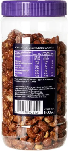 MAÎTRE PRUNILLE - Chouchou Festif - Cacahuètes Sucrées Caramélisées - Pour Un Snack Ou L'Apéro - Bocal 500 g