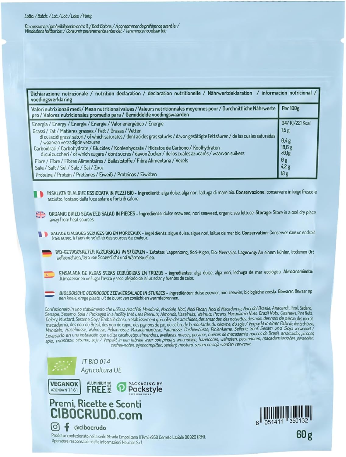 Salade D'algues Séchées Bio - 60g - Composé d'algue Dulse, Algue Nori et de Laitue de Mer - Casse-croûte Parfait - Origine Mer de Bretagne - Salade D'Algues 60 g (Lot de 1)