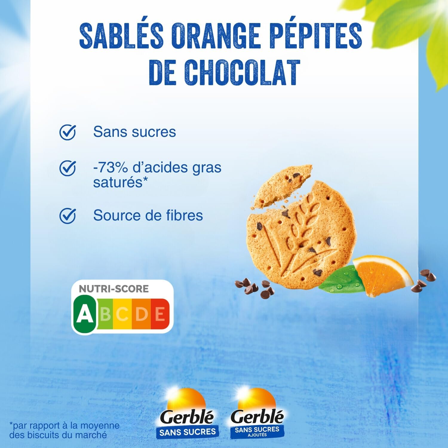 Sablés Orange Pépites de Chocolat Sans Sucres – Biscuits Fruités et Gourmands, Sans Huile de Palme, 132g (12 biscuits)