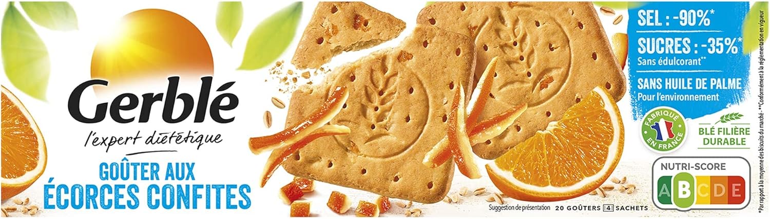 Goûters aux Écorces Confites – Saveur agrumes, très pauvres en sel, sans conservateurs, riches en fibres, 4 pochons, 360g Ecorces Confites