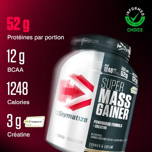 Super Mass Gainer Cookies & Cream 2943g - Poudre Weight-Gainer + Glucides BCAA et Caséine