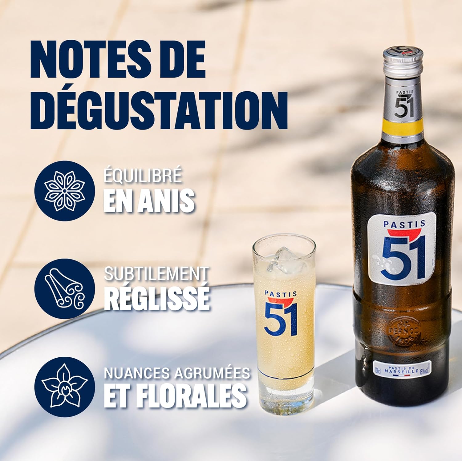 PASTIS 51 Apéritif anisé Pastis de Marseille - 45%, 1L 100cl Original Standard Product
