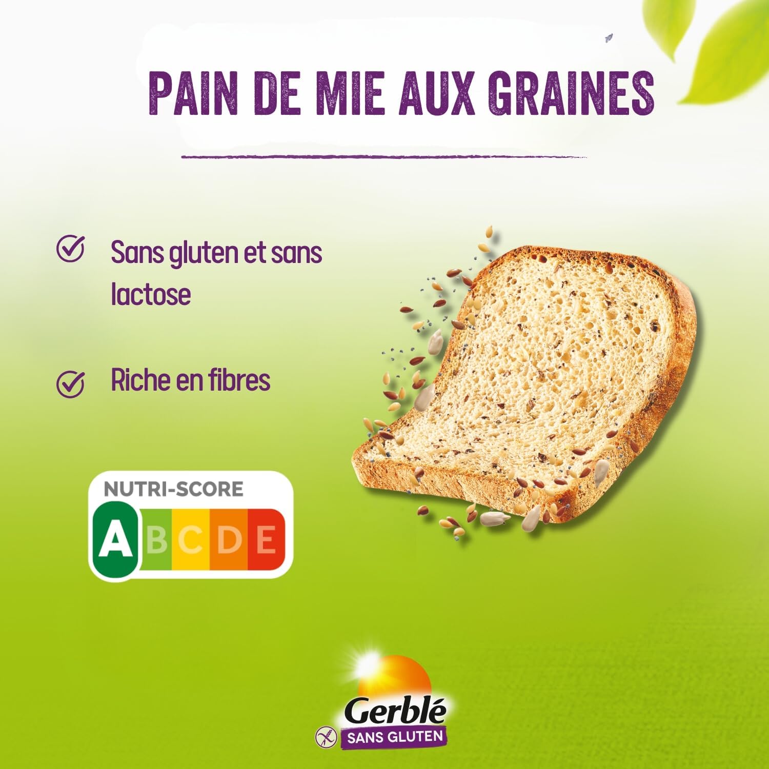 GERBLÉ – Pain aux Graines – Pain Tranché aux Graines de Tournesol, Lin et Sésame – Sans Gluten & Sans Lactose – Riche en Fibres – 200 g 3 Graines