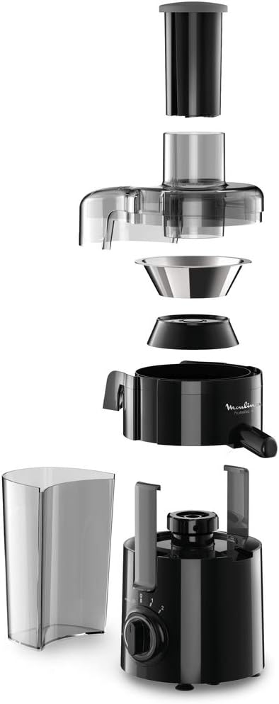 Frutelia Plus Centrifugeuse, 950 ml, 350 W, 2 vitesses, Goulot 6 cm, Filtre inox, Compact, Jus maison de fruits et légumes JU370810, Noir 350W / 2 vitesses - 950ml