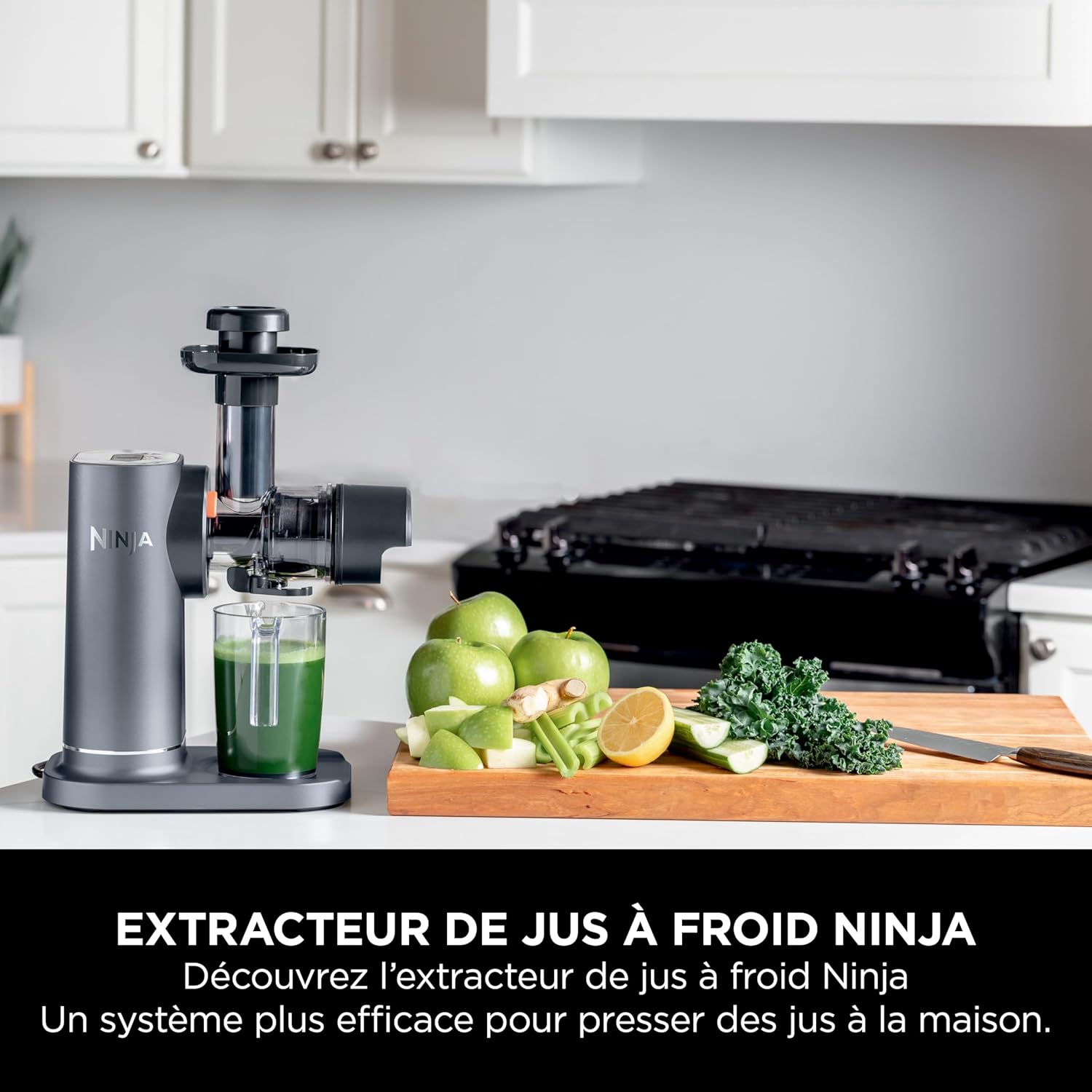 Extracteur de jus à pression à froid, carafe 700 ml et récupérateur de pulpe 1,1 l, pour des jus, boissons et shots sains, compact, lavable au lave-vaisselle, pièces amovibles, Gris JC151EU