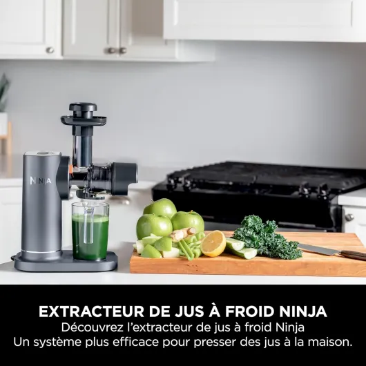 Extracteur de jus à pression à froid, carafe 700 ml et récupérateur de pulpe 1,1 l, pour des jus, boissons et shots sains, compact, lavable au lave-vaisselle, pièces amovibles, Gris JC151EU