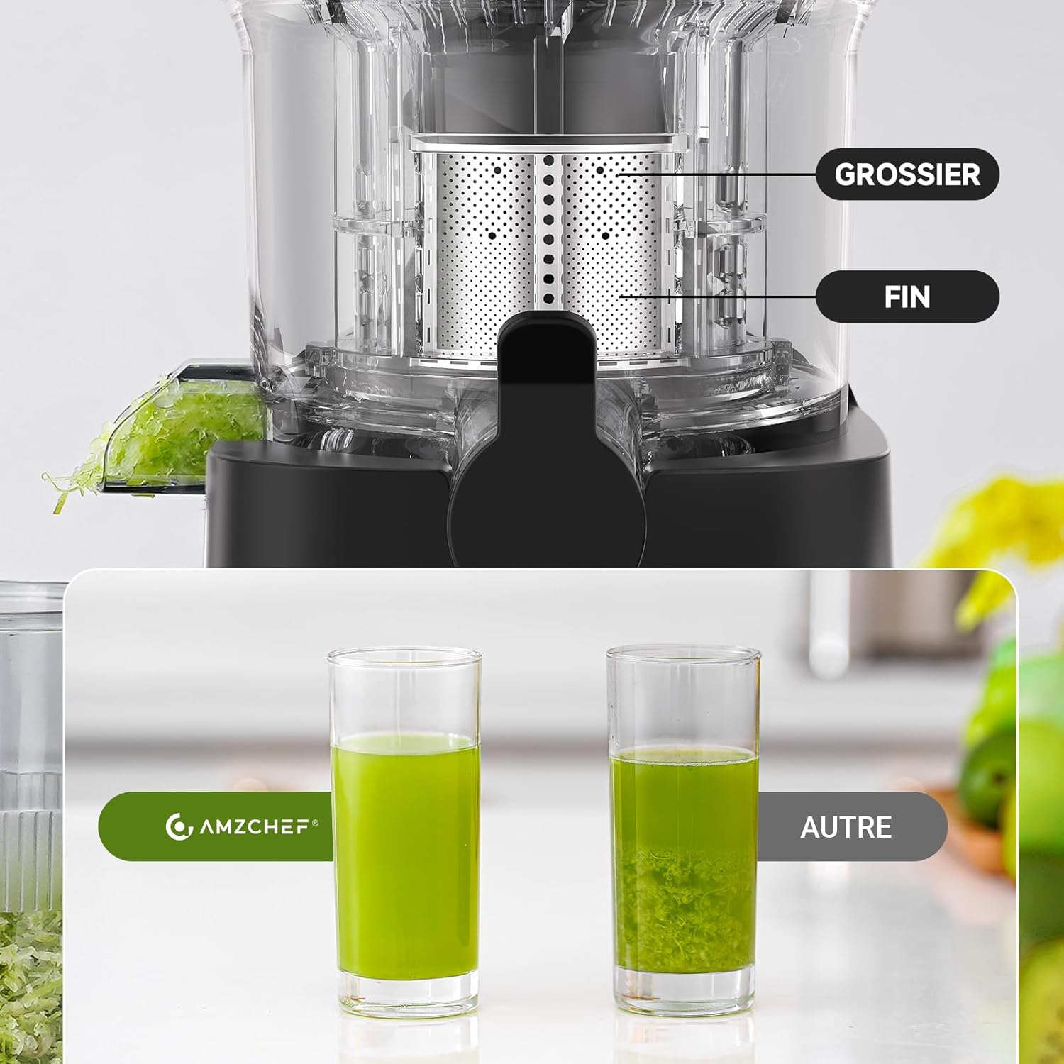 Extracteur de Jus Juicer 120mm Grande Bouche, Presse Agrume Électrique Anti-Blocage 60Tr/Min, Jus Fruits et Légumes Haut Rendement, Inox, Facile à Nettoyer [Energy Class A+++] 120MM Argenté