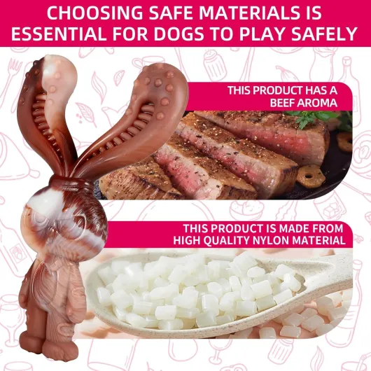 Jouets Indestructibles pour Chiens à Mâcher, Jouets Durables en Nylon Saveur de Boeuf, Robustes pour Chiens de Taille Moyenne et Grande Taille, Brossage des Dents (Lapin)
