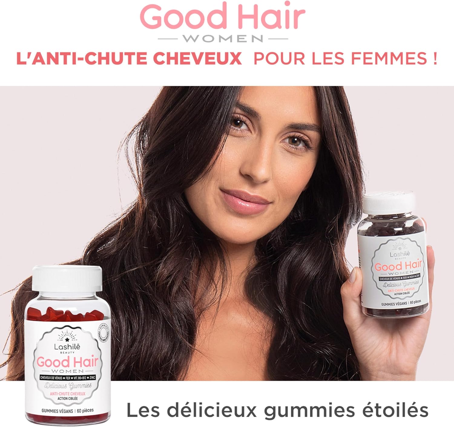 Complément Alimentaire Anti-Chute Cheveux - Croissance & Fortification capillaire - Good Hair Women - Made in France -Biotine Zinc Fer MSM Vitamines B6 - Cure 1 Mois 60 Gummies 1 unité (Lot de 1)