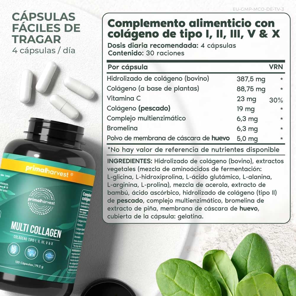 Multi-Collagen Complexe premium de collagène multi-sources (120 capsules) pour soutenir cheveux, peau, ongles, articulations et intestins, sans gluten ni soja - (Original) Orange sanguine - 1 paquet (120 counts)