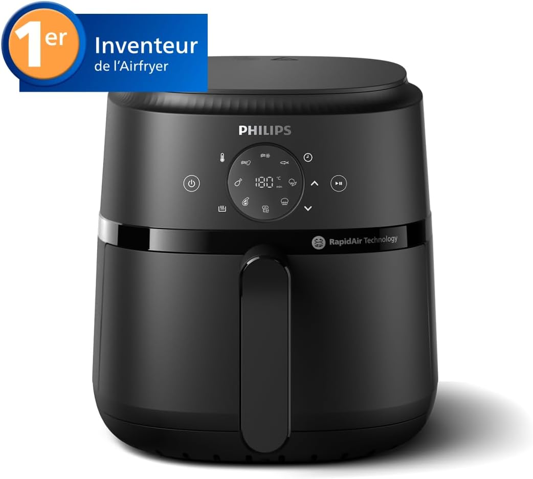 Airfryer Série 2000 - Air Fryer 4.2L, 13 modes de cuisson, technologie RapidAir, jusqu'à 90% de matières grasses en moins, fenêtre de cuisson, écran tactile, Noir (NA229/00) 4.2 litres Sans fenêtre de cuisson