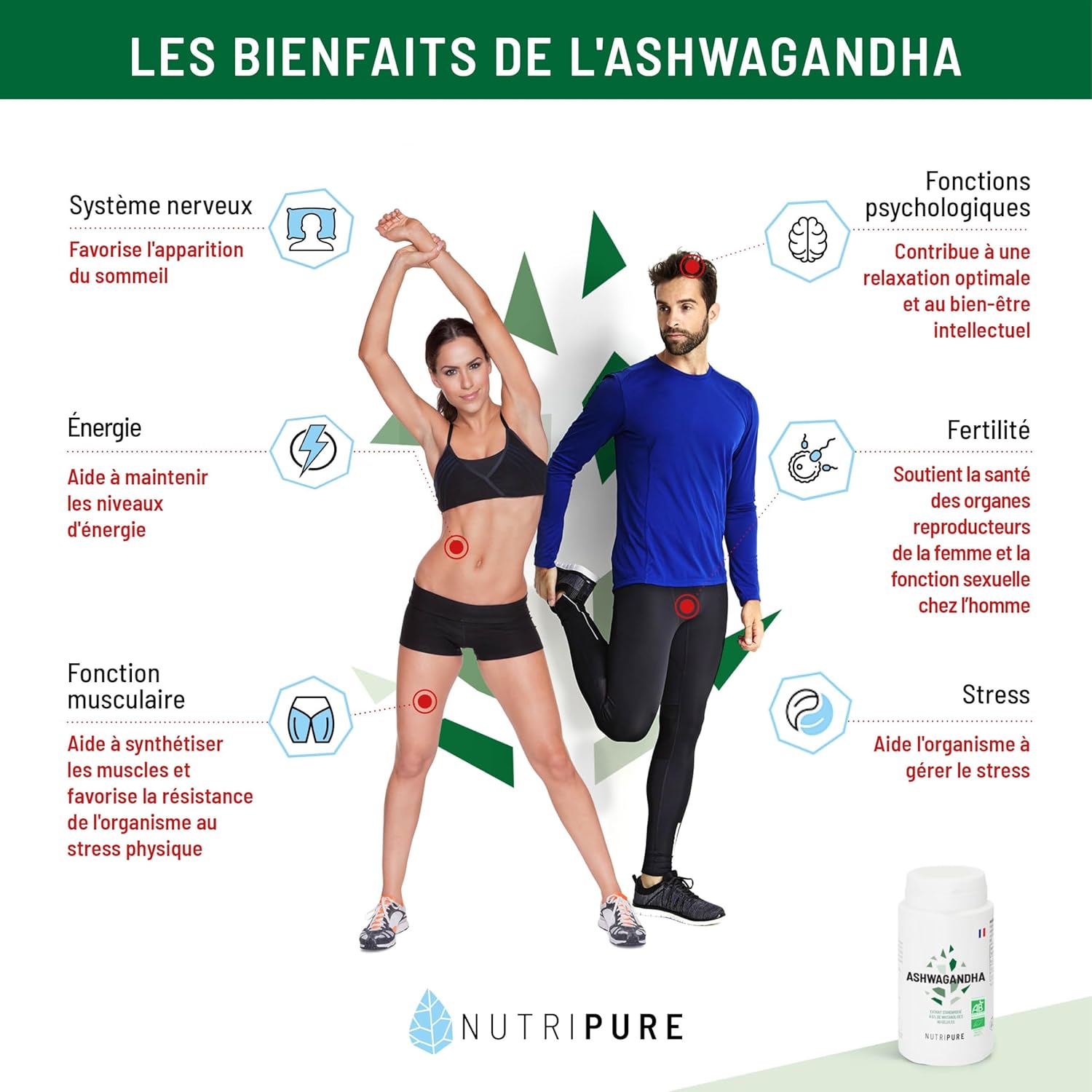Ashwagandha Bio KSM66® - Plante Adaptogène de l'Ayurvéda - Vegan - Complément Alimentaire Bien-être Intellectuel et Physique - Stress, Anxiété - 60 gélules - 1 Mois - Fabriqué en France 60 unité (Lot de 1)