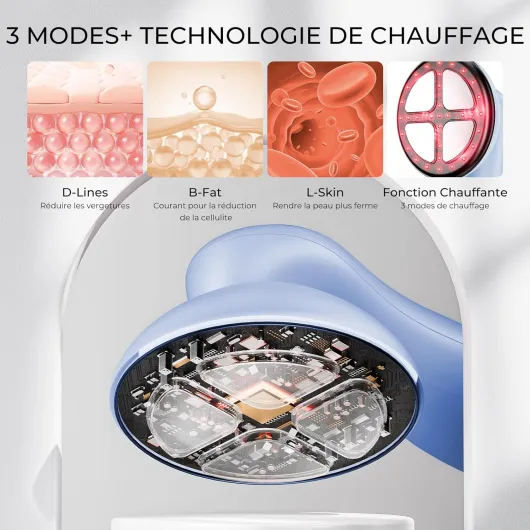 Masseur Anti Cellulite Appareil Massage Minceur Vibra Pro, 4 Têtes de Professionnel Pour La Taille, Ventre, Fesses, Bras, Unisexe, Lifte, Resserre et Masse la Peau (Bleu)