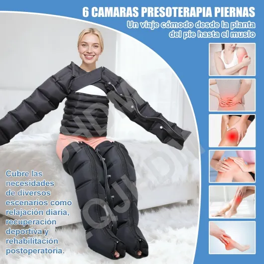 Presothérapie, jambes et ventre, bottes de pressothérapie, jambes, 6 caméras, appareil de massage, drainage lymphatique, circulation sanguine, 0-30 min, 0-240 mmhg réglable (Noir, 2 bras + 2 jambes + Noir 2 brazos + 2 piernas + abdomen L