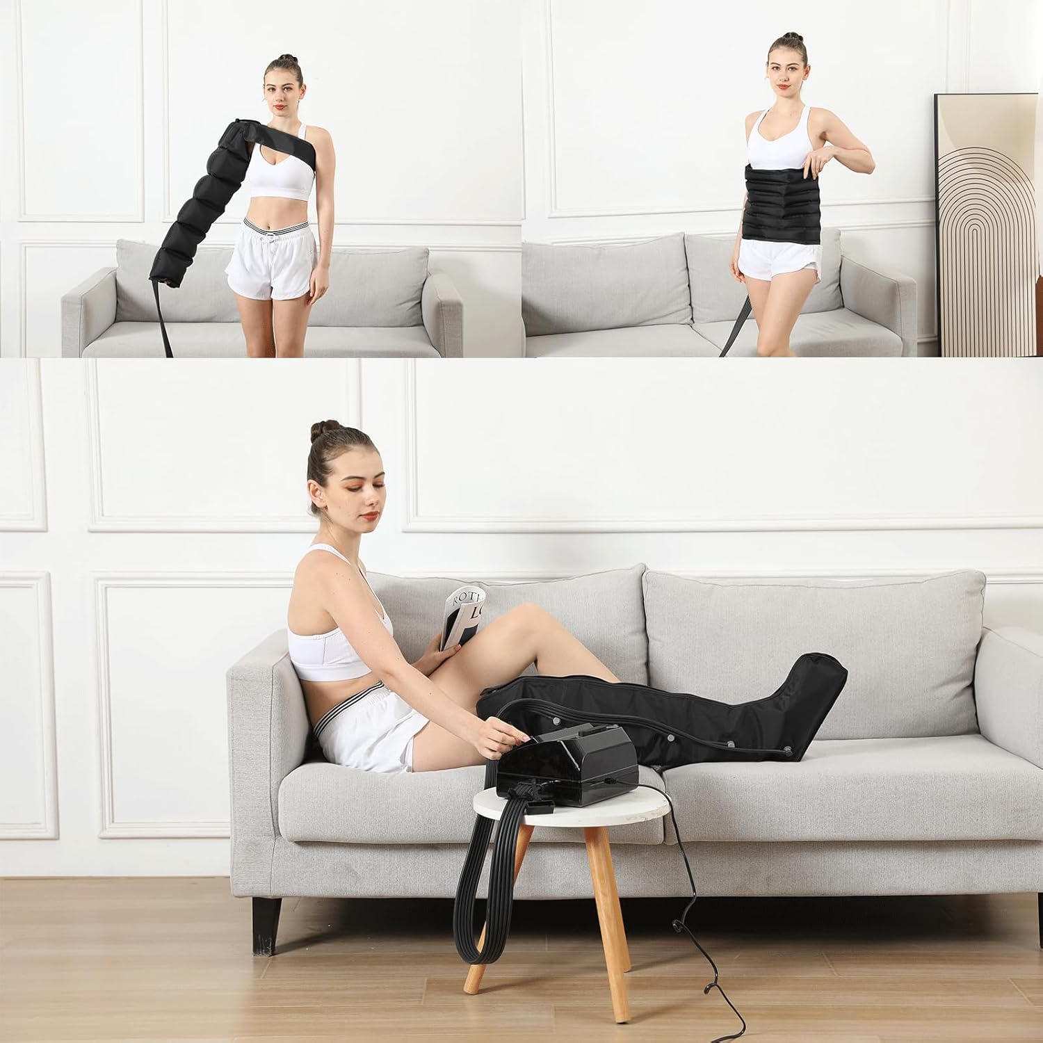 Bottes Pressothérapie, Jambes Lourdes Et Douloureuses, Botte Pressothérapie Lymphatique, Pressotherapie Jambes Et Ventre Et Bras, Jambes, Taille, Machine De Massage pour Soulager Douleur 2 Jambes + 2 Bras + Taille B