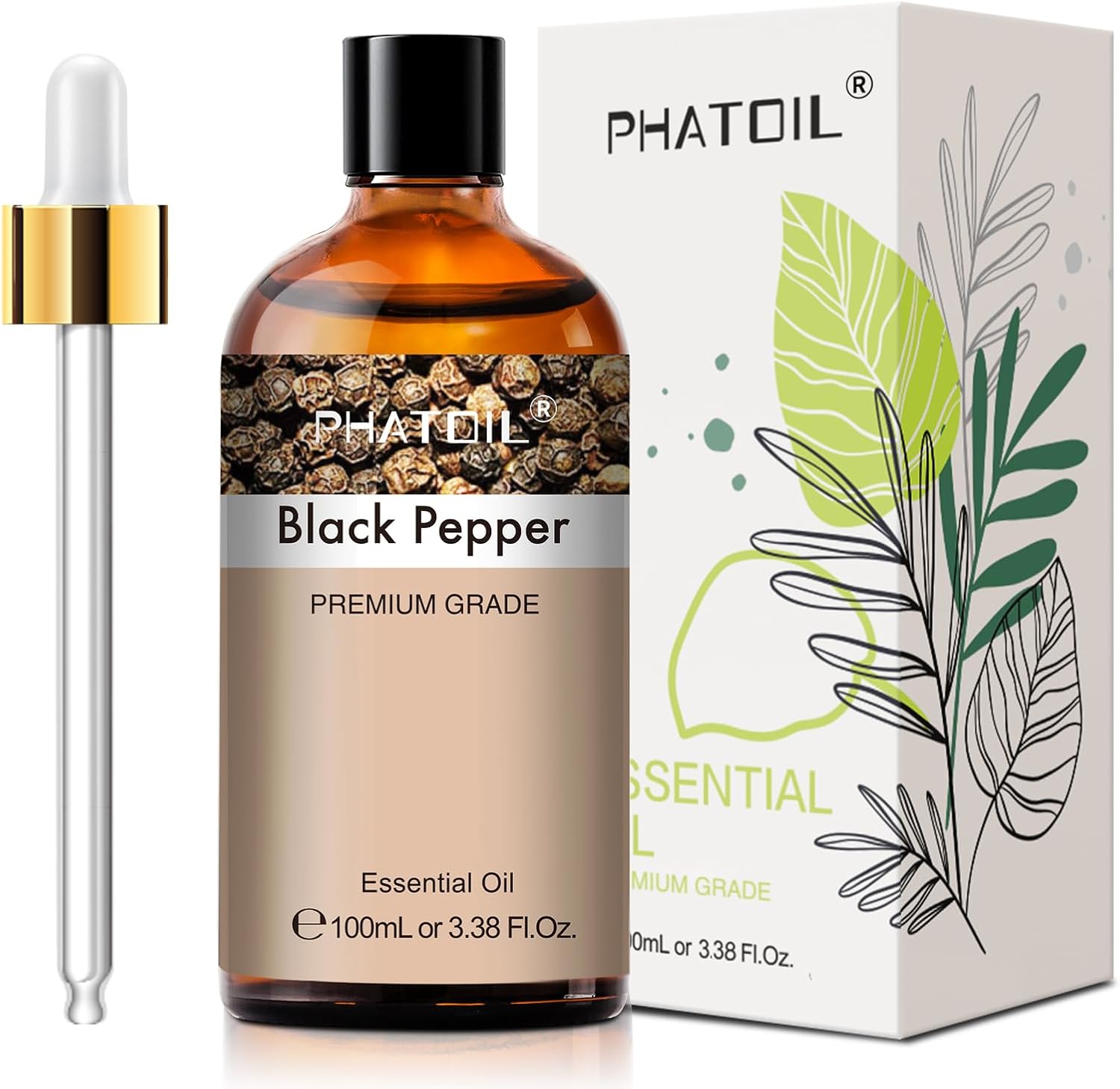 Huile Essentielle Poivre Noir 100 ml, Huile Essentielle pour Diffuseur Pure Naturelle, Huile de Poivre Noir pour Aromathérapie Humidificateur, DIY Bougies