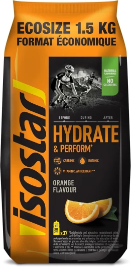 Isostar Hydrate & Perform - Saveur Orange - Poudre Pour Boisson Isotonique Énergisante - Riche en Vitamines - Arôme Naturel - Sans Colorant - 1 Paquet Format Économique 1,5 kg Orange Unique