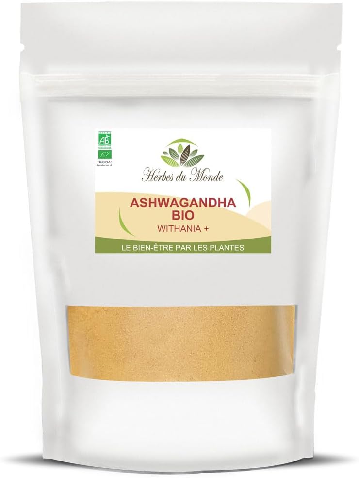 Ashwagandha Withania+ BIO 250g - Vitalité, Améliore Sommeil & Relaxation,Adaptogène, Réduit Stress, Énergie, boost Immunitaire Certifiée AB - 1 sachet